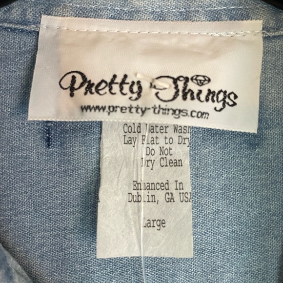 NWT Pretty Things Embellished Denim Button Down Shirt - Picture 4 of 9